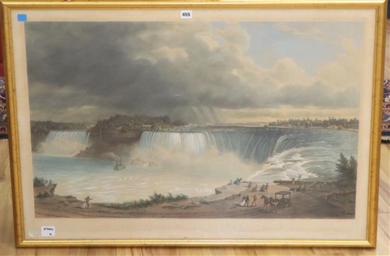 Friedrich Salathé after Hippolyte Sebron, coloured aquatint, Niagara Falls / Les Chutes du Niagara, 27 x 40in.